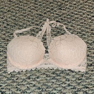 Victoria's Secret Peach Lace Halter Push-Up Bra W/front Clips